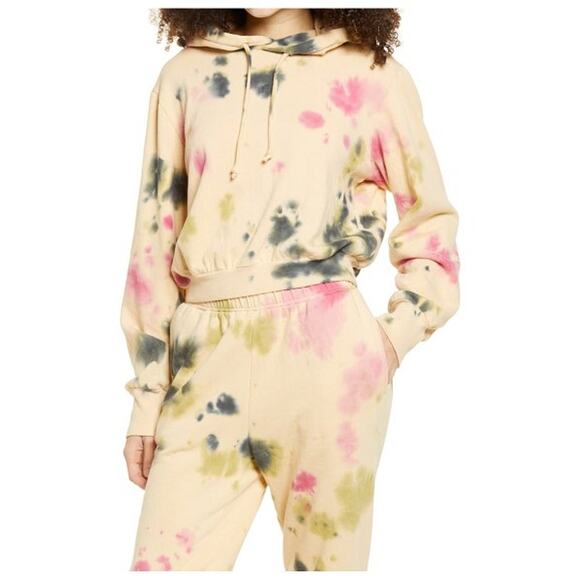 AFRM Fink Cropped Tie Dye Hoodie In Sand Crumble Women's Pullover Sweater Small - Picture 8 of 8